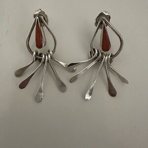 Stainless steel Teardrop Dangle Earrings with Coral Accents